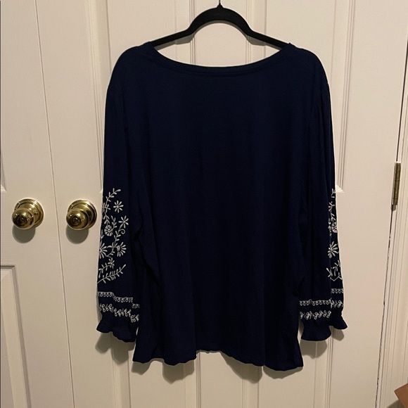 St. John's Bay Navy Top with Floral Embroidery - Picture 4 of 5